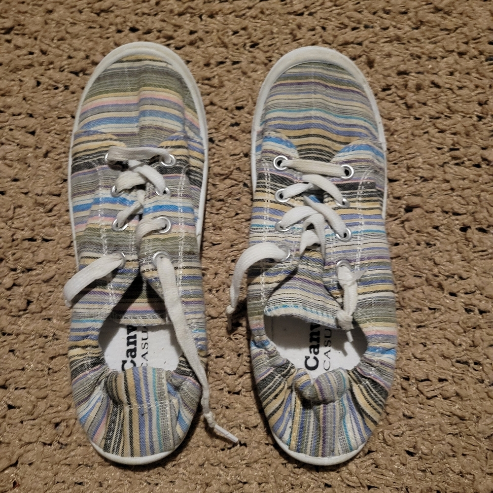 WOMENS CANVAS CASUALS SLIP ON MULE SNEAKERS MULTI COLORED SIZE 6